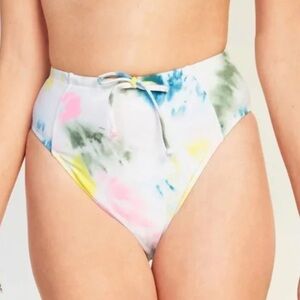 High-Waisted Tie-Dye Drawstring Swim Bottoms for Women